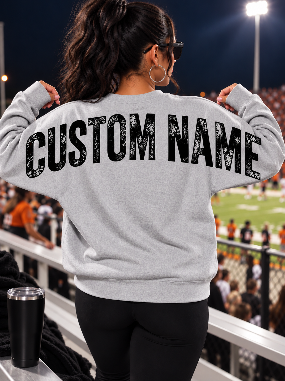 Personalized Adult Oversized Back Text Sweatshirt– Custom Shoulder-to-Shoulder Lettering Sweatshirt