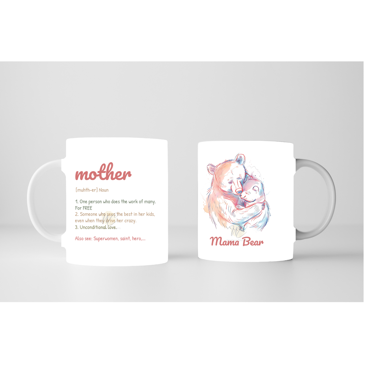 Mama Bear mug with mother definition and bear illustration, 11oz ceramic coffee mug gift for mom, Mother’s Day mug