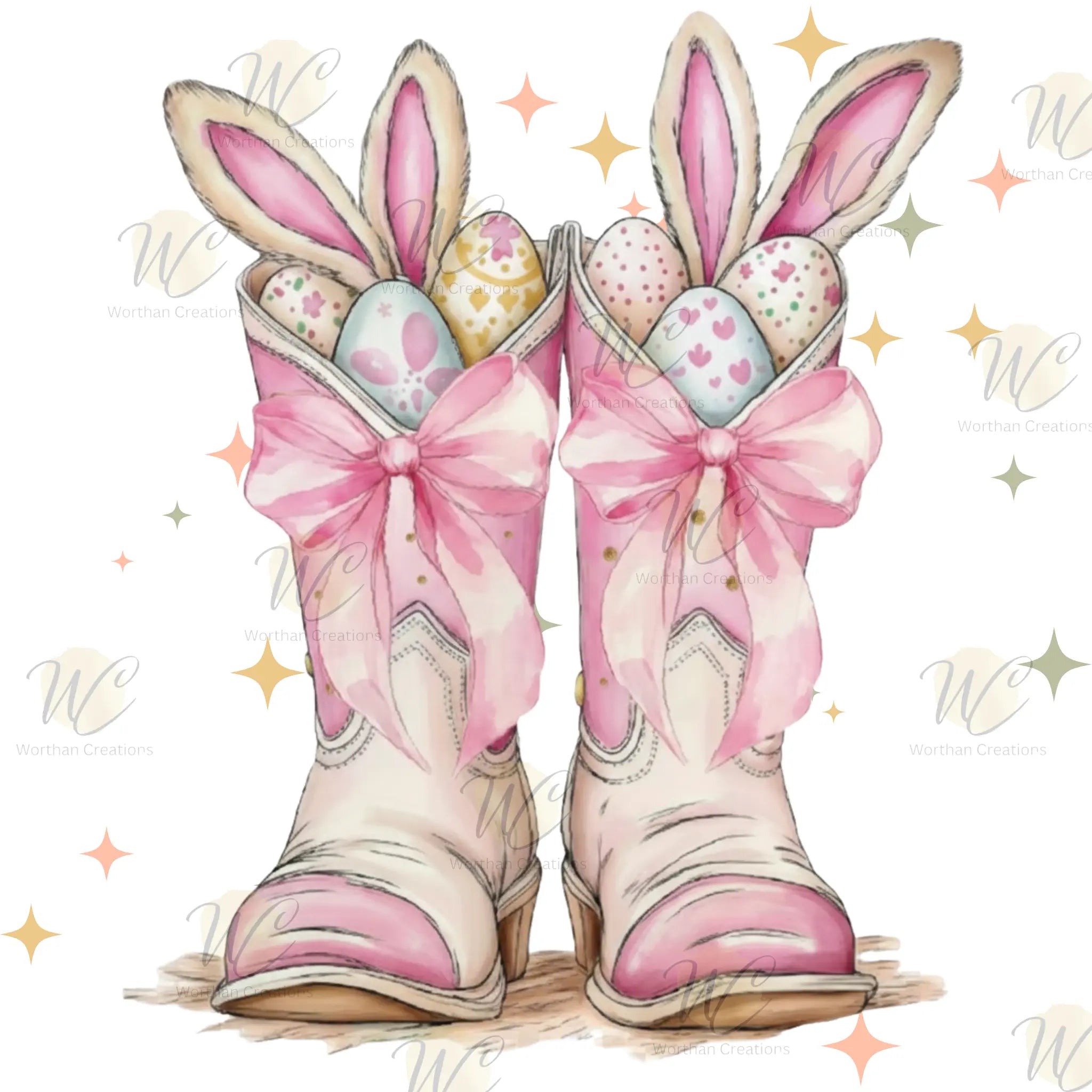 Easter Bunny Boots DTF Transfer | Pink Cowgirl Easter Heat Press Transfer | Western Easter Shirt Design Worthan Creations