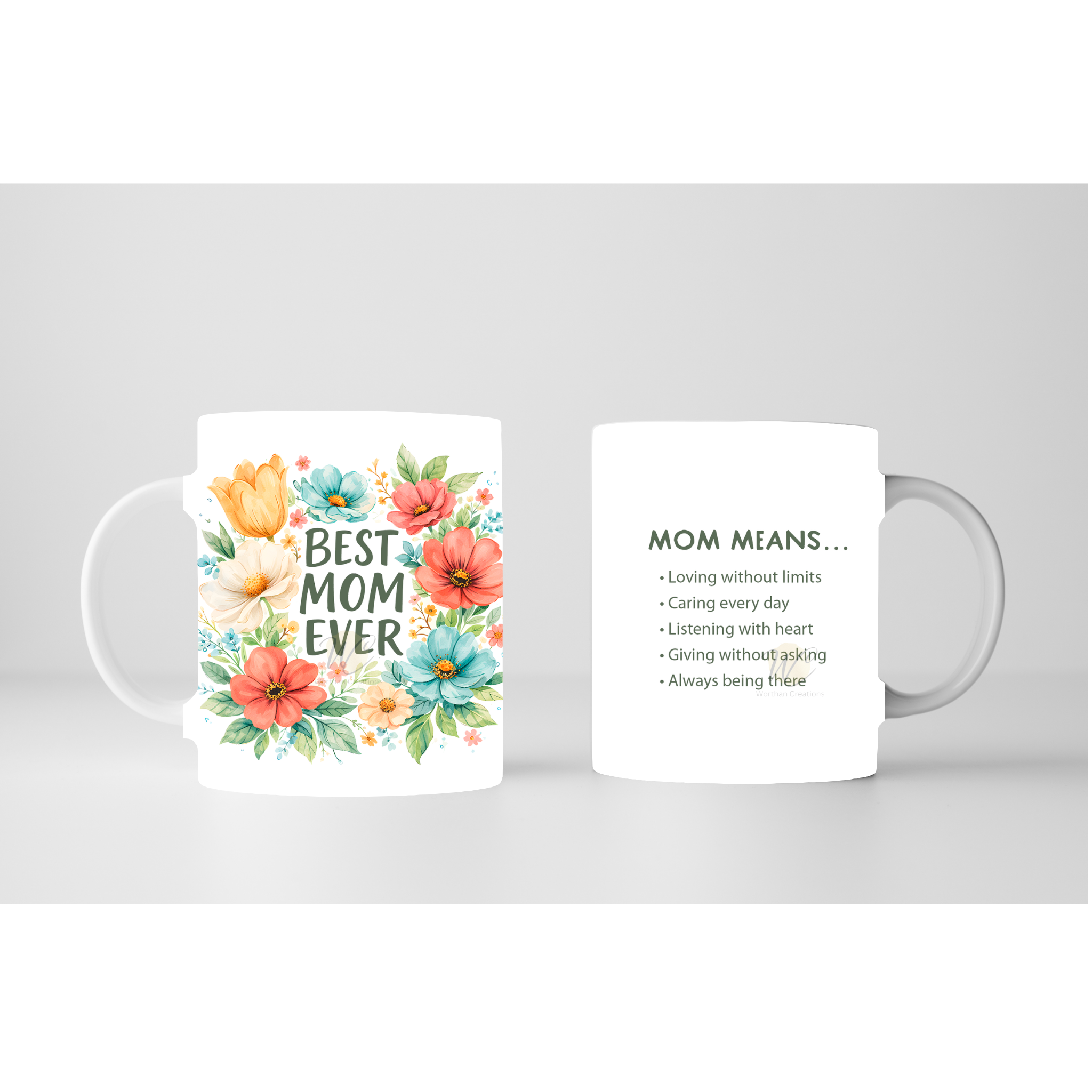 Best Mom Ever floral mug with colorful flowers and heartfelt message, 11oz ceramic coffee mug gift for mom, Mother’s Day mug