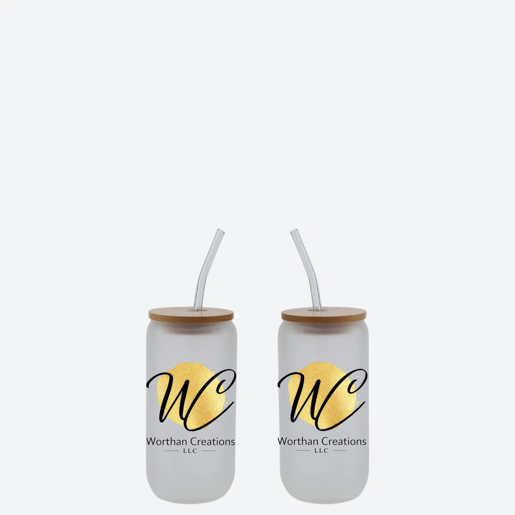 Custom 16oz Glass Tumbler with Bamboo Lid & Straw | Personalized Glass Cup | Custom Name Tumbler | Aesthetic Drinkware Worthan Creations