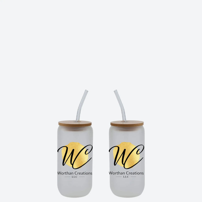 Custom 16oz Glass Tumbler with Bamboo Lid & Straw | Personalized Glass Cup | Custom Name Tumbler | Aesthetic Drinkware Worthan Creations