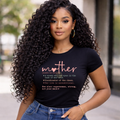 Mother definition t-shirt with funny mom life quote, black graphic tee for moms, stylish motherhood shirt with relatable sayings