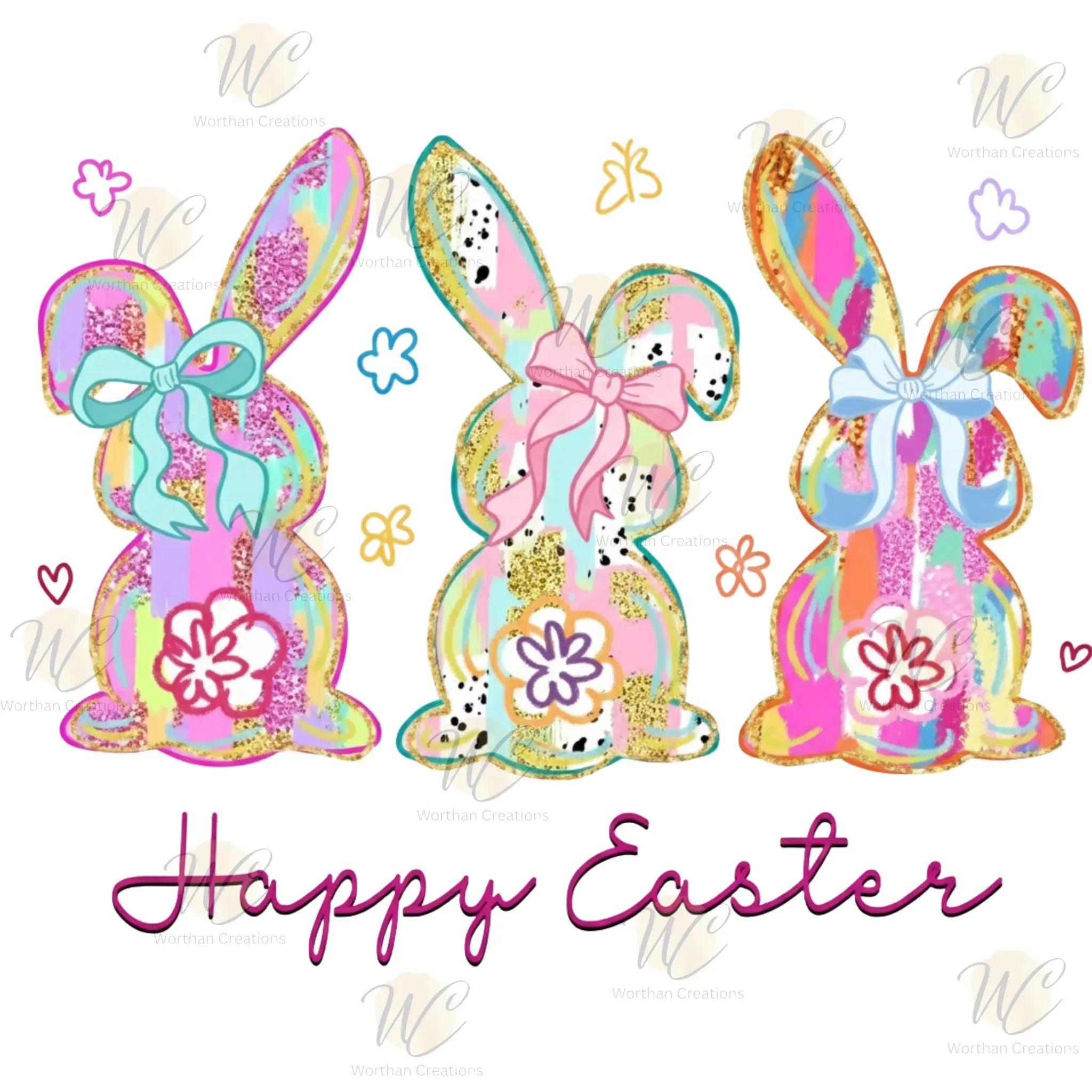 Happy Easter Bunny Trio DTF Transfer | Pastel Easter Bunny Shirt Transfer | Spring Heat Press Transfer Worthan Creations