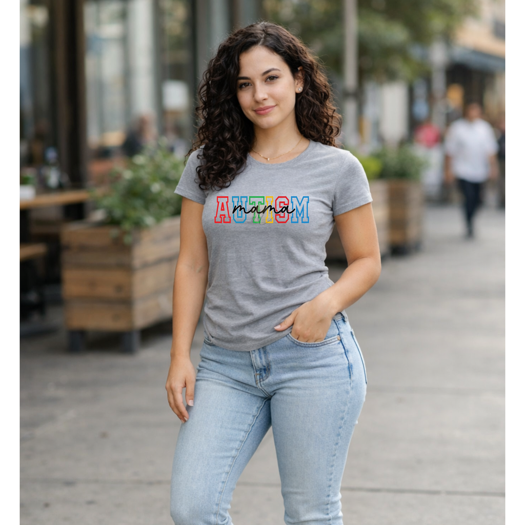 Autism Mama DTF Transfer (10in) – Color Block Varsity Style Design | Ready to Press Heat Transfer | Trendy Awareness Apparel