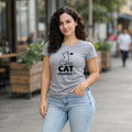 Cat mama t-shirt with minimalist cat design and heart, cute cat lover graphic tee worn with jeans, casual pet lover outfit