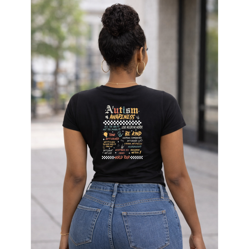 Back design of autism awareness shirt with inspirational quotes and graphics
