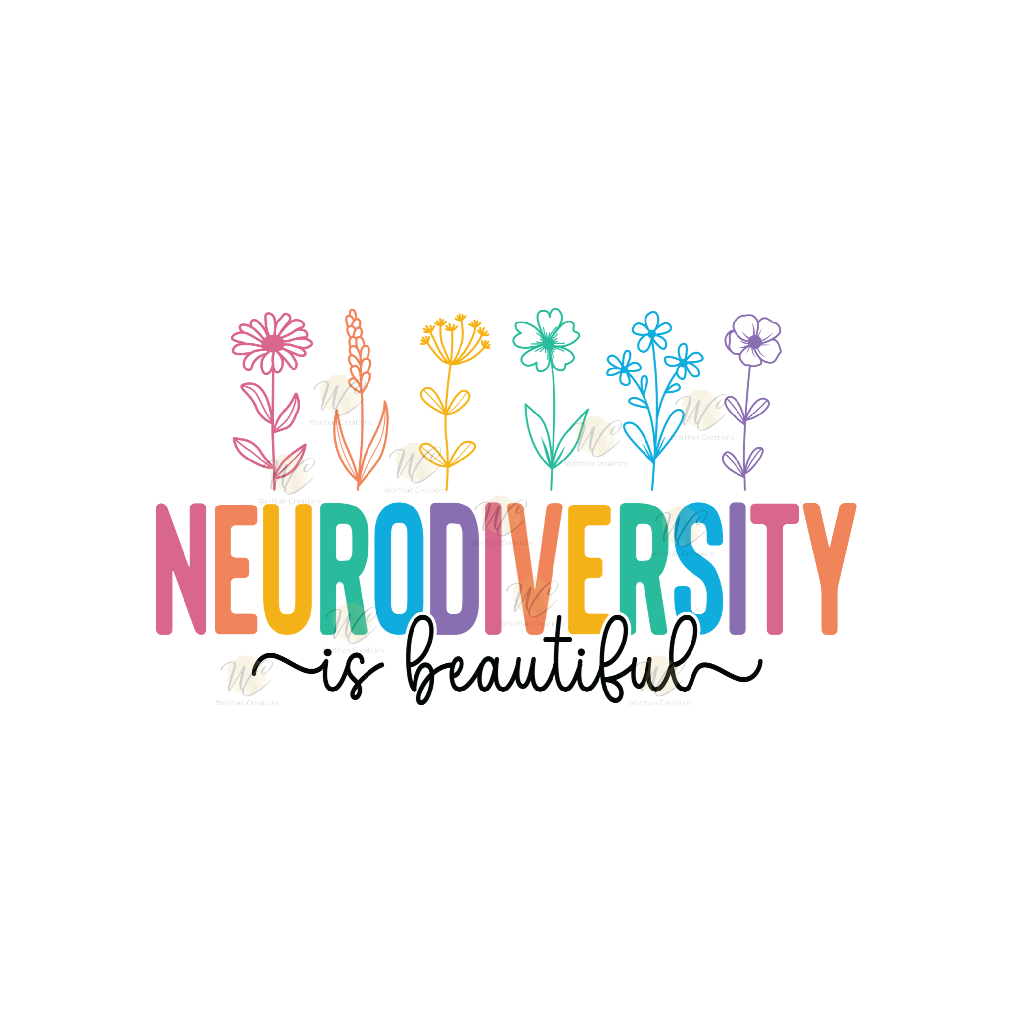 Neurodiversity is beautiful dtf transfer colorful floral awareness design ready to press heat transfer for custom shirts