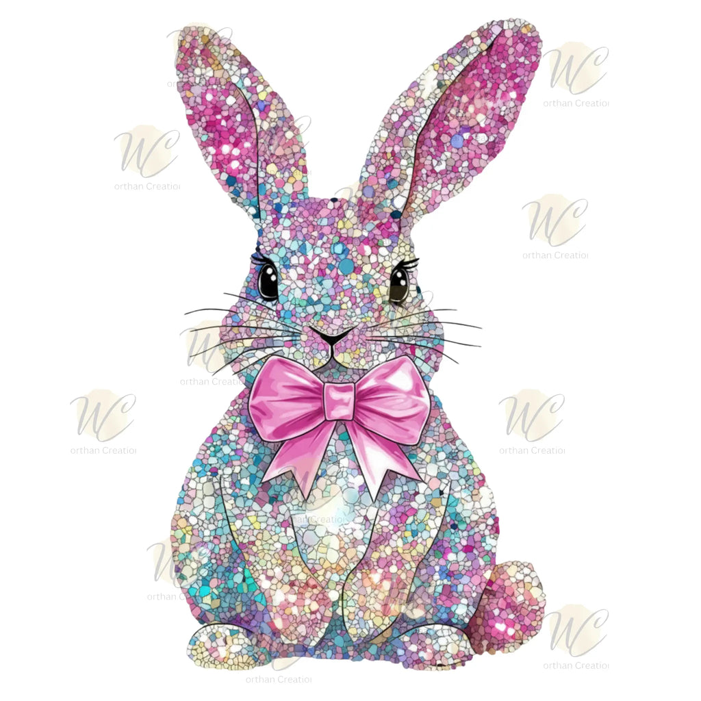 Glitter Easter Bunny DTF Transfer | Pink Bow Bunny Heat Press Transfer | Pastel Spring Shirt Transfer Worthan Creations