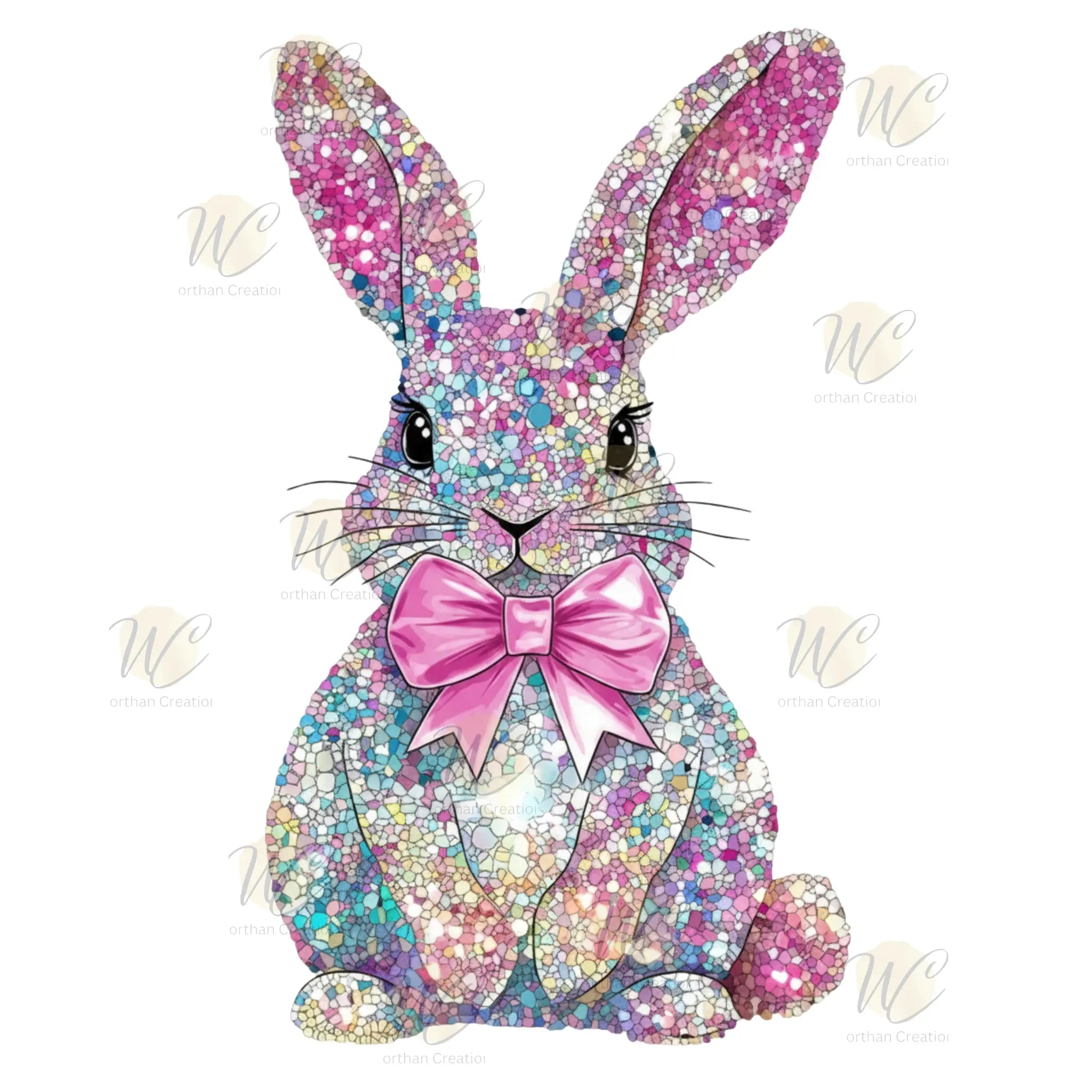 Glitter Easter Bunny DTF Transfer | Pink Bow Bunny Heat Press Transfer | Pastel Spring Shirt Transfer Worthan Creations