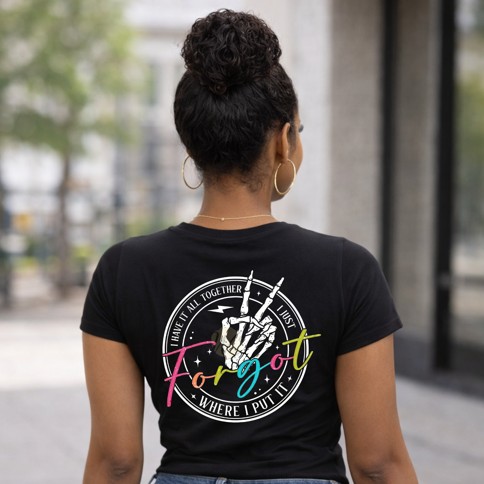 Mom life front and back t-shirt with funny quote “I have it all together I just forgot where I put it”, trendy mom humor graphic tee