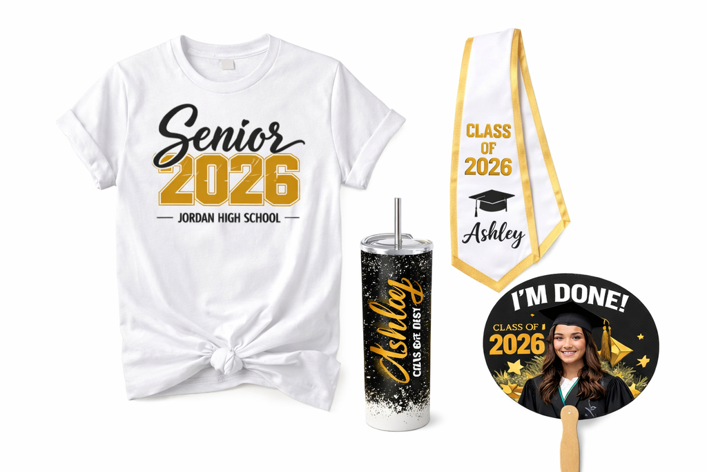 Custom Graduation Bundle – Personalized Shirt, Graduation Stole, Hand Fan & 20oz Tumbler | Class of 2026 Graduation Gift Set Worthan Creations