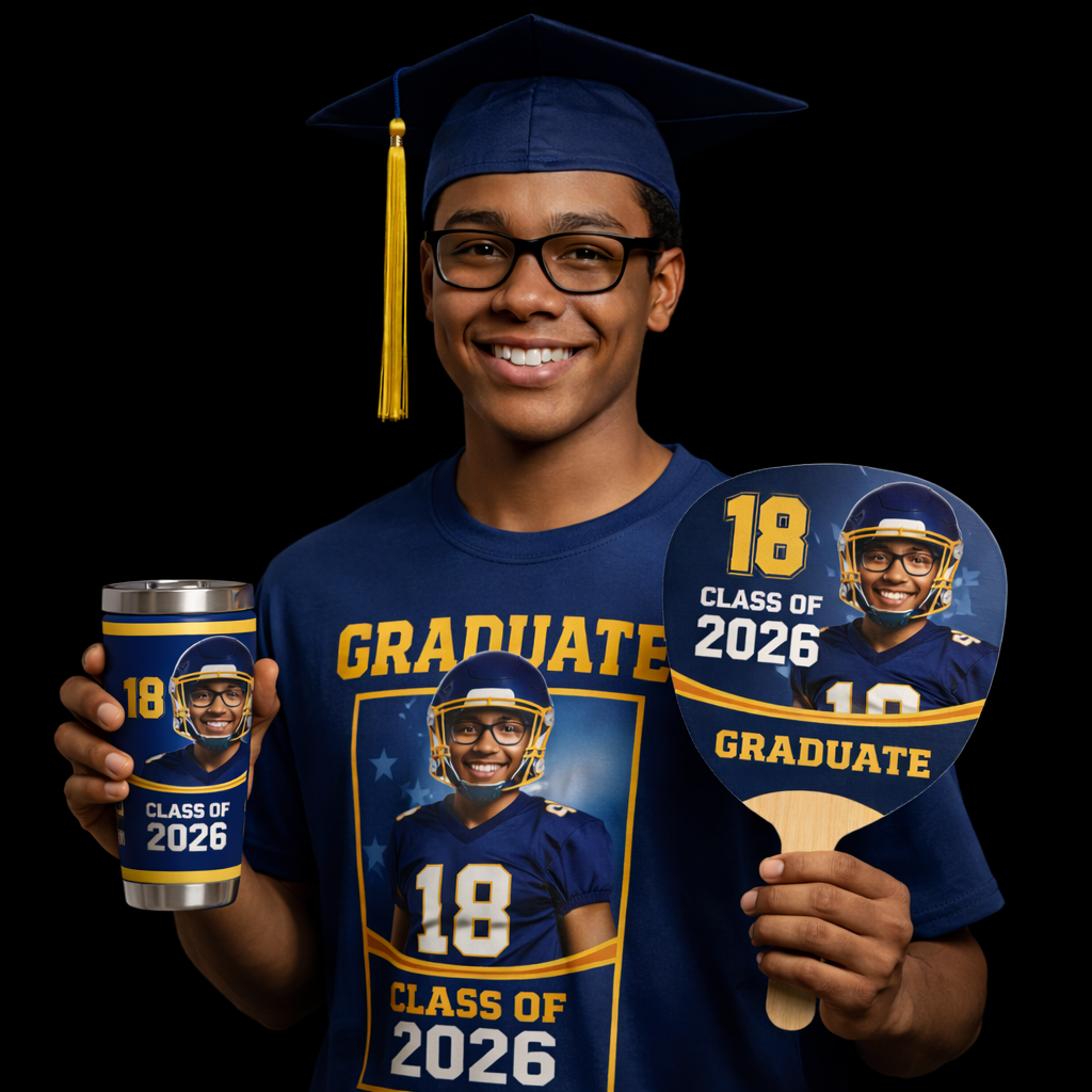 Custom Graduation Bundle – Personalized Shirt, Graduation Stole, Hand Fan & 20oz Tumbler | Class of 2026 Graduation Gift Set Worthan Creations