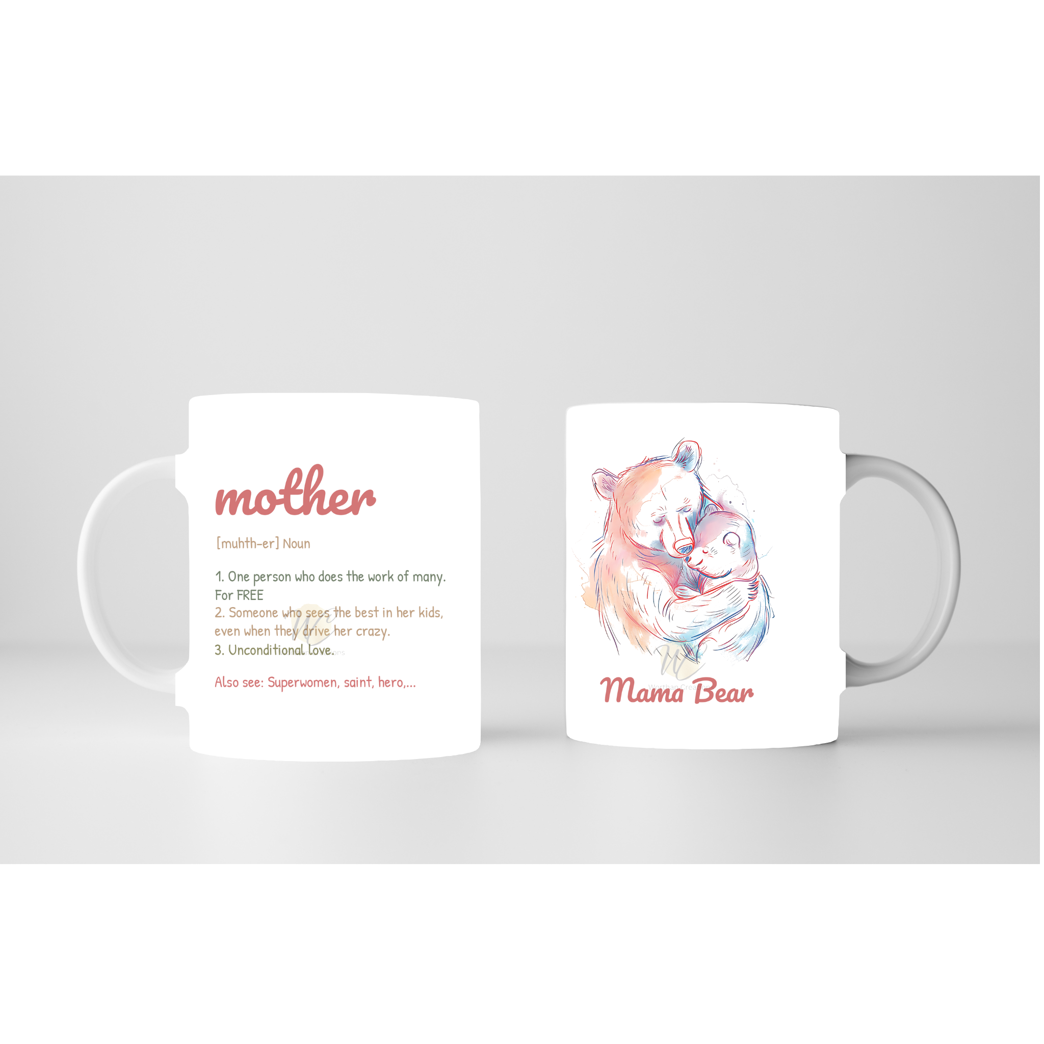 Mama Bear mug with mother definition and bear illustration, 11oz ceramic coffee mug gift for mom, Mother’s Day mug